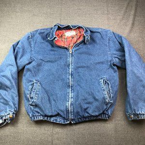 Vintage LL Bean Jean Jacket Mens Medium Flannel Lined Zip Up Denim USA Made Blue